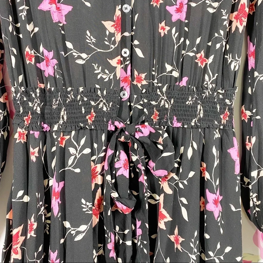 NEW Free People Lighten Up Floral Black Combo Mini Dress XS